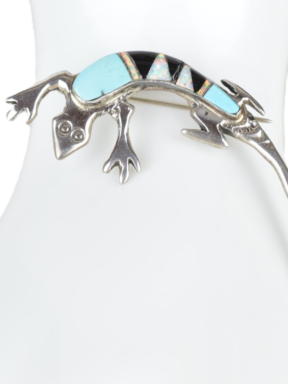 Vintage Navajo Wilbur Muskett Jr Sterling Multi Stone Inlay Lizard Brooch Pin